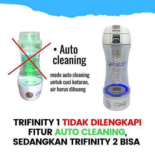Botol hidrogen alkali trifinity 2 fitur mode auto cleaning sedang botol trifinity 1 tidak ada auto cleaning